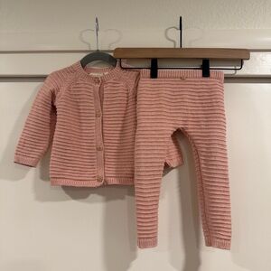 Petite Maison x Nono Knit Baby Cardigan & Leggings Set - Dusty Pink